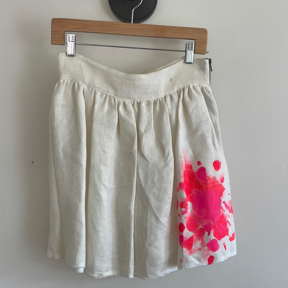 Heidi Merrick burlap miniskirt with paint detail